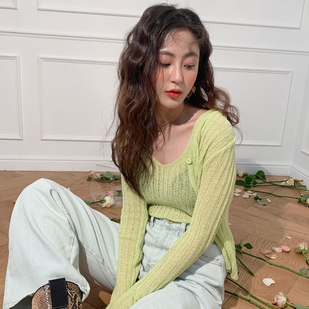 Ribbed Cami and Cardigan Set (Stylenanda) korean